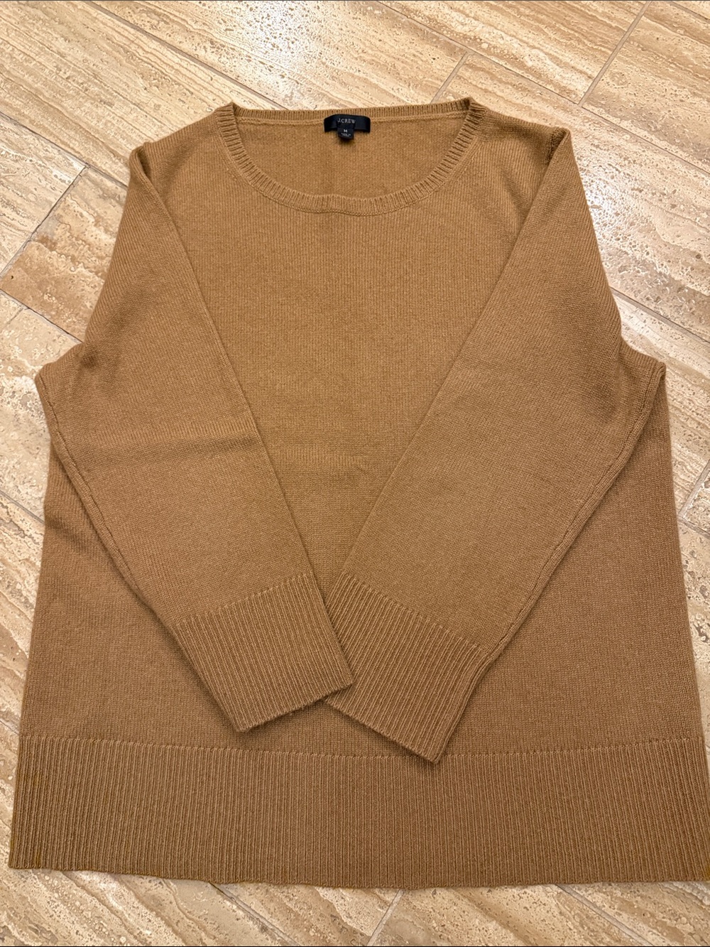 J. Crew Women's Camel/Tan Crewneck Cashmere Wool Long Sweater Medium - Picture 3 of 8